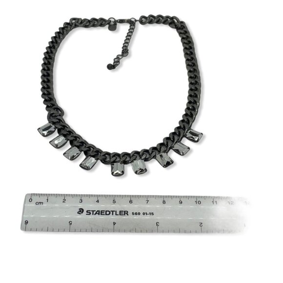Black Chunky Chain Event Necklace With Rectangular Crystal Accents Evening - Picture 4 of 4